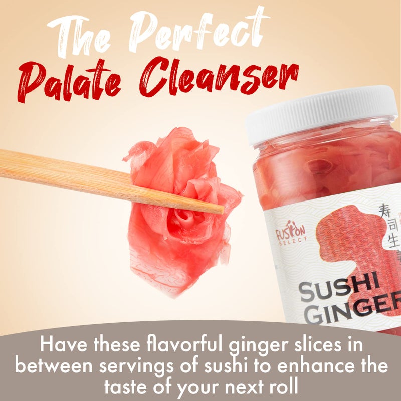 Fusion Select Sushi Ginger - Natural Sliced Gari, Pickled Ginger for Sushi - No MSG, Non-GMO - Spicy, Sour, Sweet & Salty Taste Notes - Side Dish For Sashimi, Sushi Ingredients - 12oz (Pink, 1Pk) - Image 4